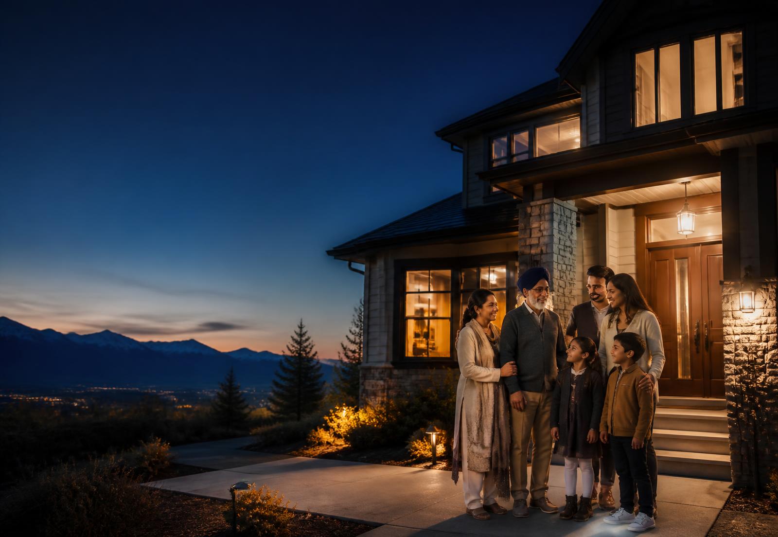 A multigenerational family together outside their home, representing mortgage financing and life protection